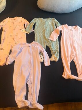 Carter's Pink, Lavender, and Green Ribbed Footed One-Pieces - 4 Pack Look